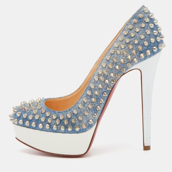 Christian Louboutin Light Blue Denim Bianca Spikes Pumps Size 36 - Picture 1 of 4